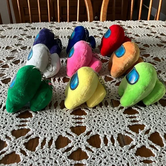 Lot of 9 Among Us 4” Plush Squeaker Keychains Backpack Clips All Different - Picture 5 of 8